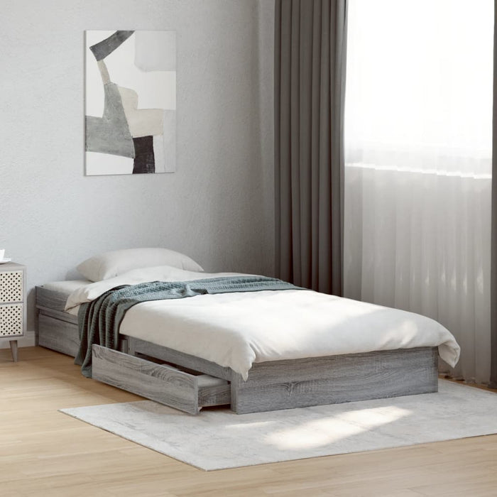 Cadru de pat cu sertare gri sonoma 90x200 cm lemn prelucrat - WALTI WALTI