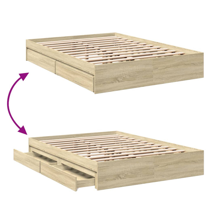 Cadru de pat cu sertare stejar sonoma 140x190 cm lemn prelucrat - WALTI WALTI