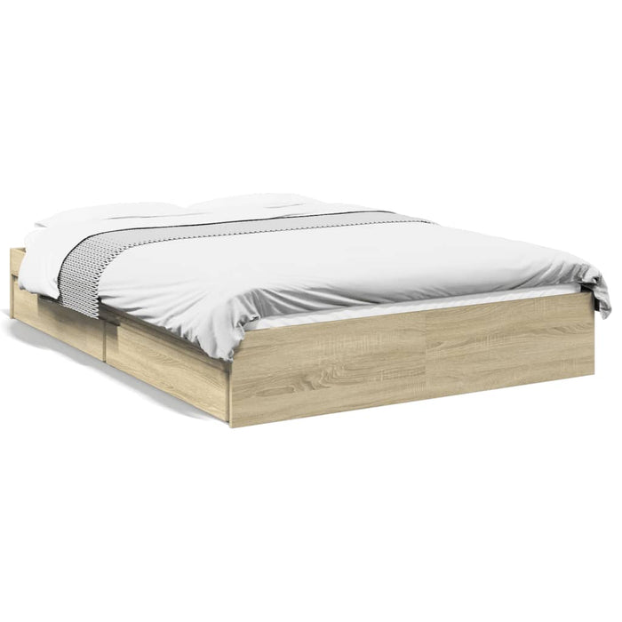 Cadru de pat cu sertare stejar sonoma 135x190 cm lemn prelucrat WALTI