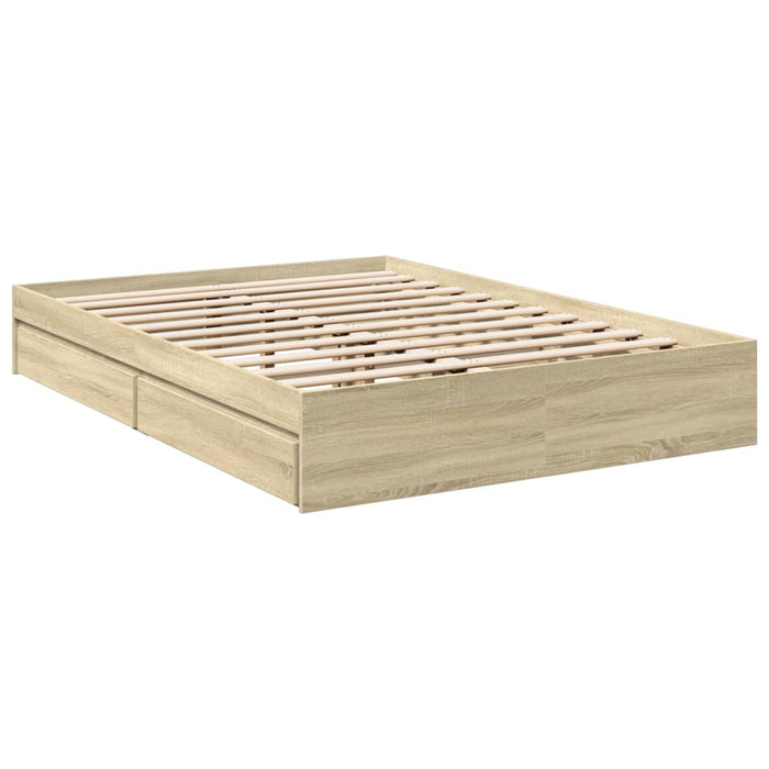 Cadru de pat cu sertare stejar sonoma 135x190 cm lemn prelucrat WALTI