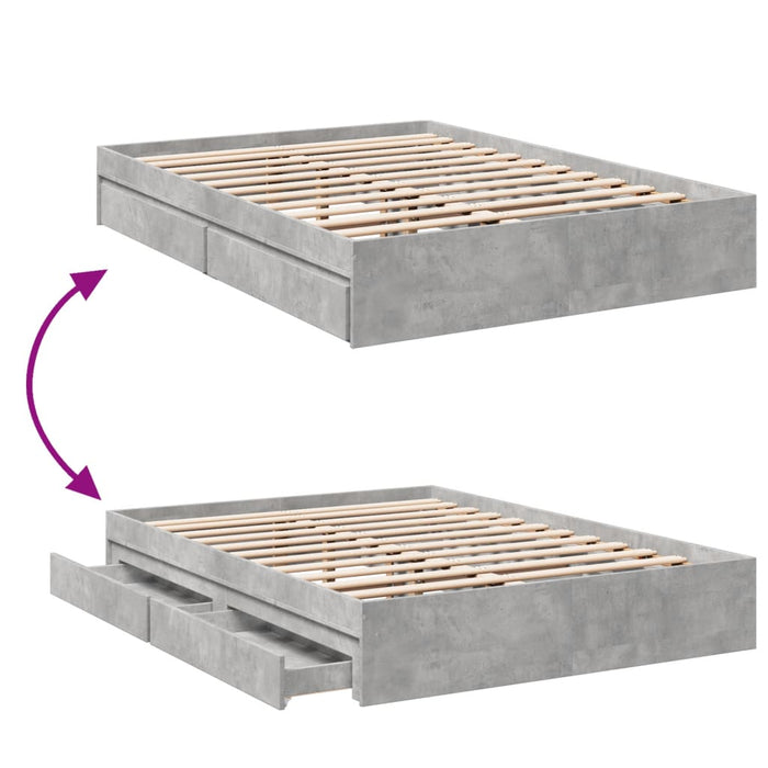Cadru de pat cu sertare, gri beton, 135x190 cm, lemn prelucrat WALTI