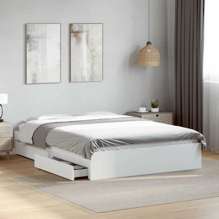 Cadru de pat cu sertare, alb, 120x190 cm, lemn prelucrat WALTI