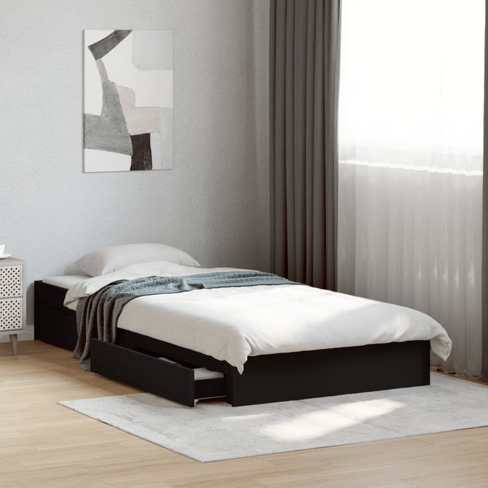 Cadru de pat cu sertare, negru, 90x190 cm, lemn prelucrat WALTI