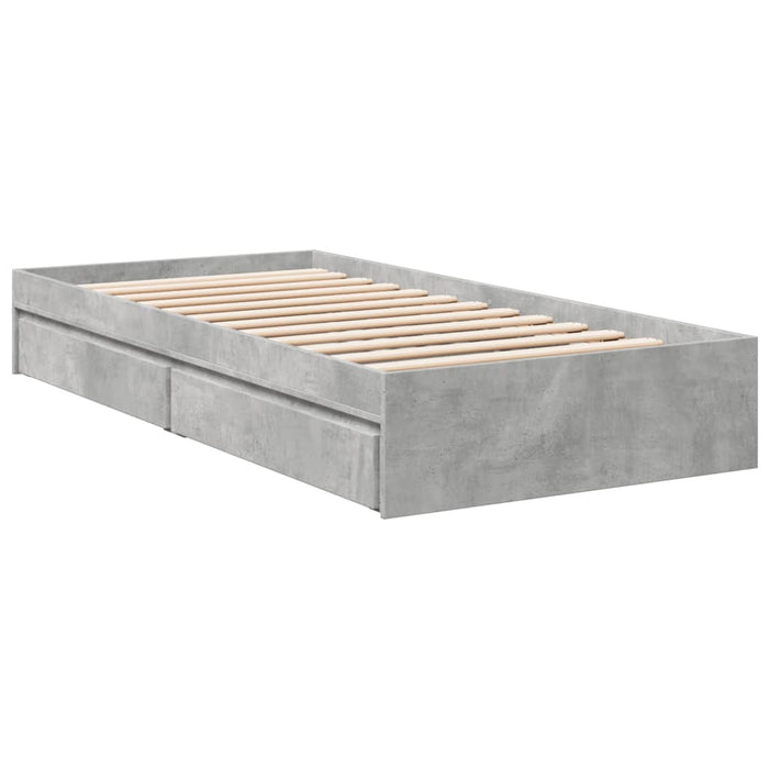 Cadru de pat cu sertare, gri beton, 90x190 cm, lemn prelucrat WALTI