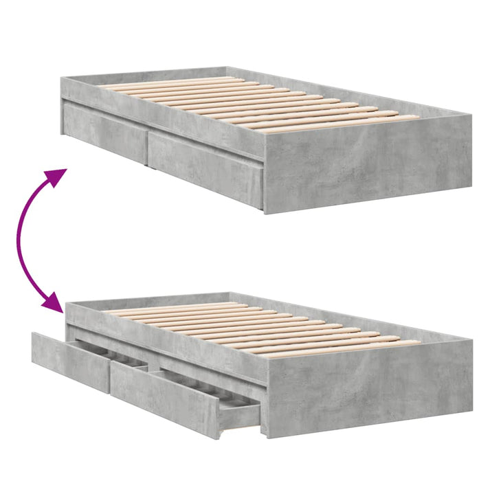 Cadru de pat cu sertare, gri beton, 90x190 cm, lemn prelucrat WALTI