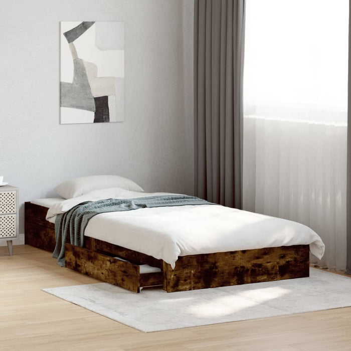 Cadru de pat cu sertare stejar fumuriu 75x190 cm lemn prelucrat - WALTI WALTI
