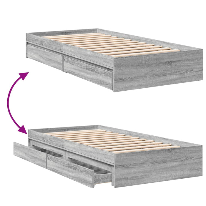 Cadru de pat cu sertare gri sonoma 75x190 cm lemn prelucrat - WALTI WALTI