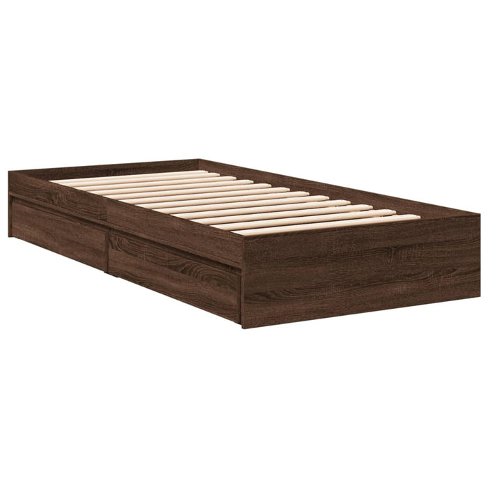 Cadru de pat cu sertare stejar maro 75x190 cm lemn prelucrat - WALTI WALTI