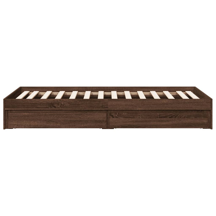 Cadru de pat cu sertare stejar maro 75x190 cm lemn prelucrat - WALTI WALTI