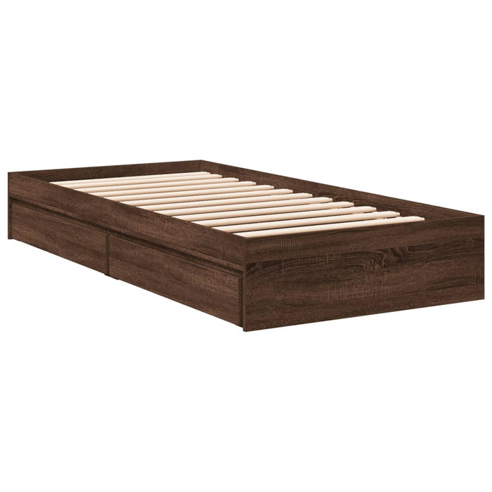 Cadru de pat cu sertare stejar maro 75x190 cm lemn prelucrat - WALTI WALTI