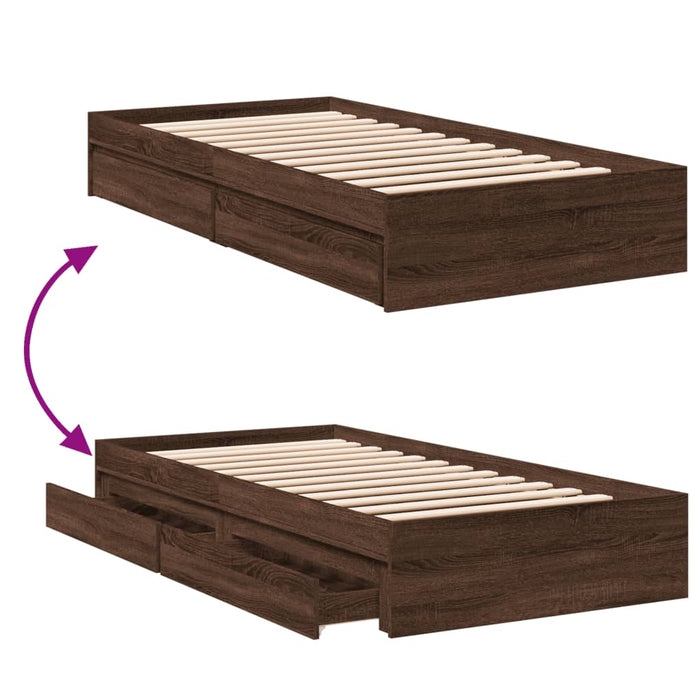 Cadru de pat cu sertare stejar maro 75x190 cm lemn prelucrat - WALTI WALTI