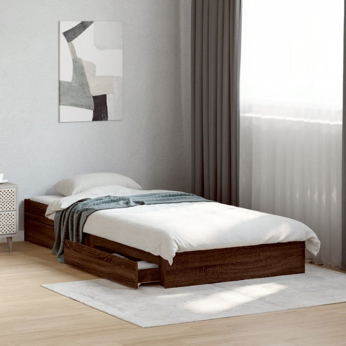 Cadru de pat cu sertare stejar maro 75x190 cm lemn prelucrat - WALTI WALTI