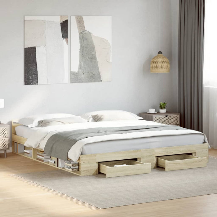 Cadru de pat cu sertare stejar sonoma 200x200 cm lemn prelucrat WALTI