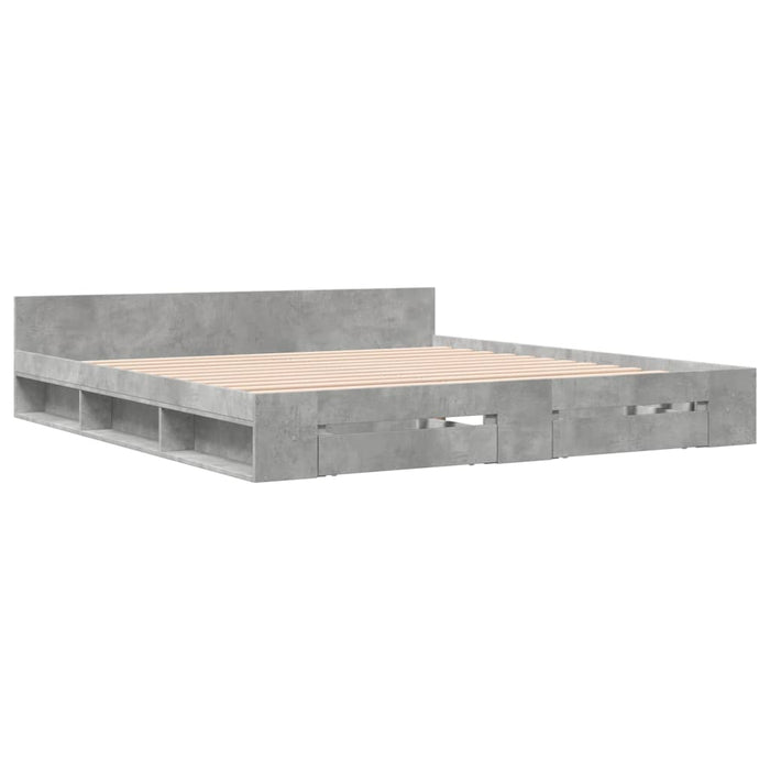 Cadru de pat cu sertare gri beton 200x200 cm lemn prelucrat - WALTI WALTI