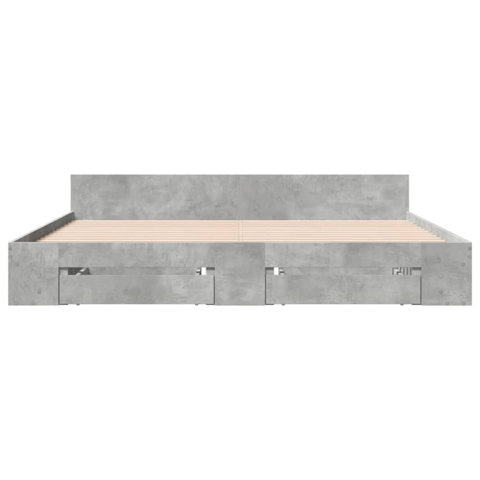 Cadru de pat cu sertare gri beton 200x200 cm lemn prelucrat - WALTI WALTI