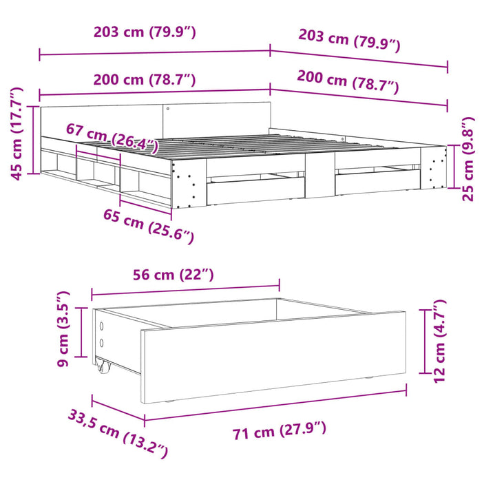 Cadru de pat cu sertare stejar fumuriu 200x200cm lemn prelucrat - WALTI WALTI