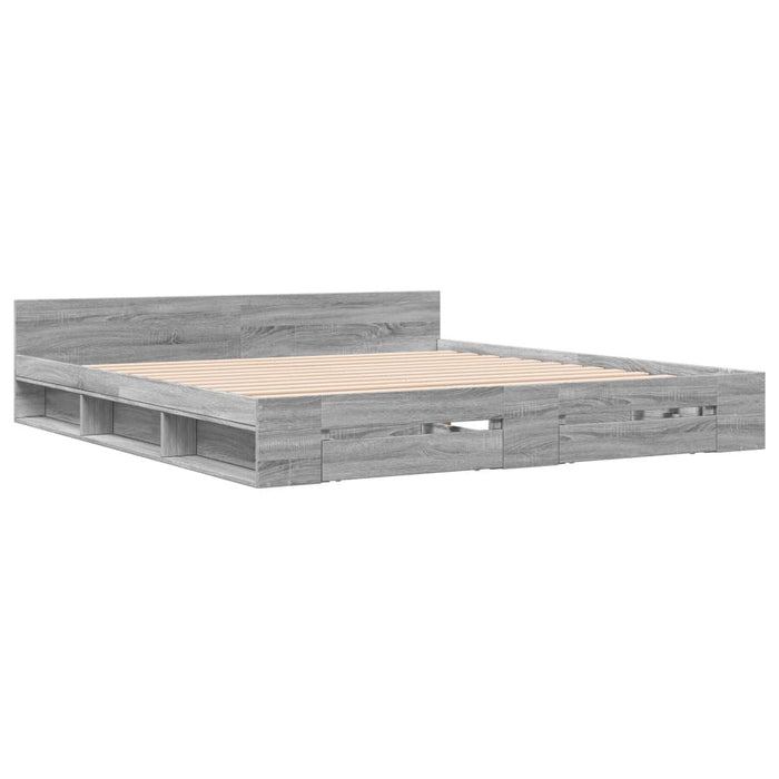 Cadru de pat cu sertare gri sonoma 200x200 cm lemn prelucrat WALTI