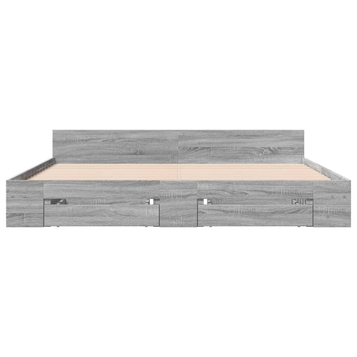 Cadru de pat cu sertare gri sonoma 200x200 cm lemn prelucrat WALTI