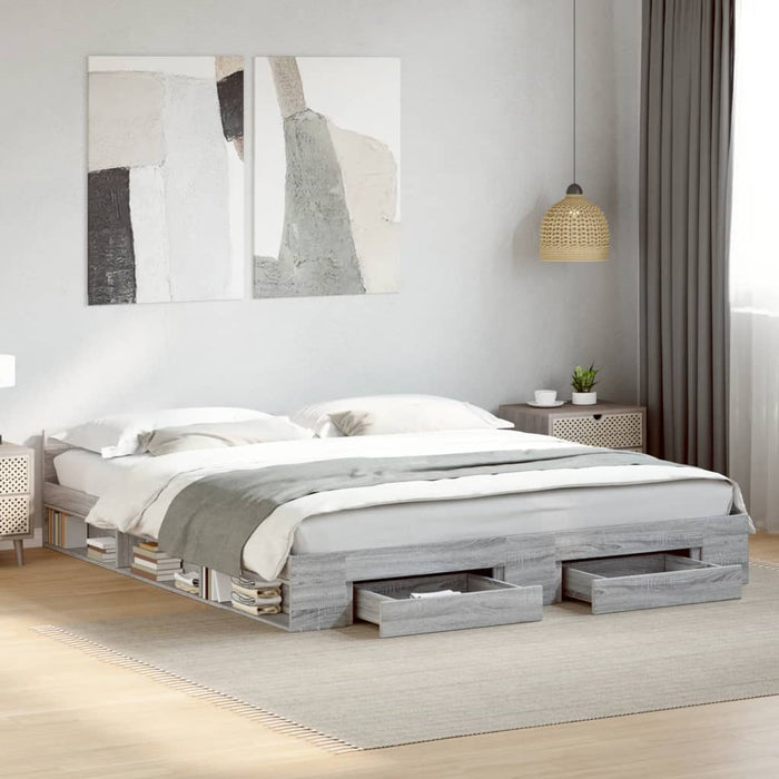 Cadru de pat cu sertare gri sonoma 200x200 cm lemn prelucrat WALTI