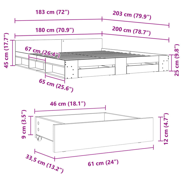 Cadru de pat cu sertare stejar sonoma 180x200 cm lemn prelucrat - WALTI WALTI