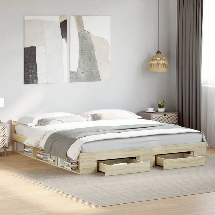 Cadru de pat cu sertare stejar sonoma 180x200 cm lemn prelucrat - WALTI WALTI