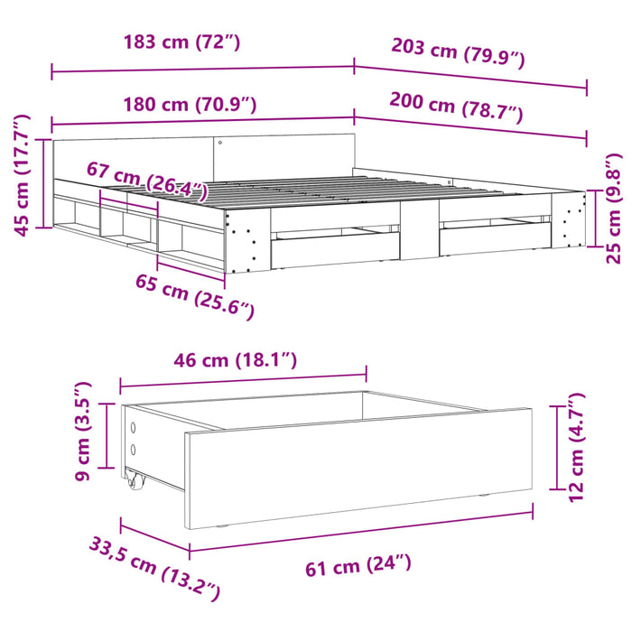Cadru de pat cu sertare stejar fumuriu 180x200cm lemn prelucrat - WALTI WALTI
