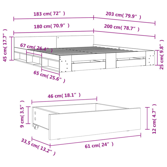 Cadru de pat cu sertare gri sonoma 180x200 cm lemn prelucrat - WALTI WALTI