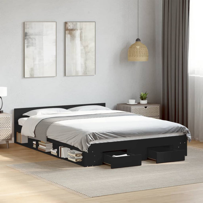 Cadru pat cu sertare negru extralucios 150x200cm lemn prelucrat WALTI