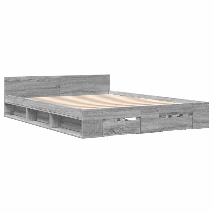 Cadru de pat cu sertare gri sonoma 150x200 cm lemn prelucrat WALTI