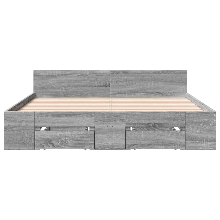Cadru de pat cu sertare gri sonoma 150x200 cm lemn prelucrat WALTI