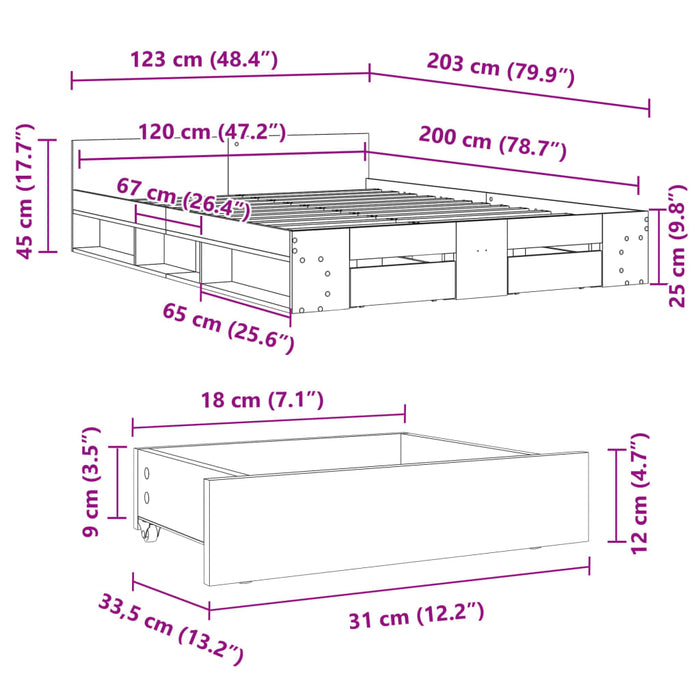 Cadru de pat cu sertare stejar sonoma 120x200 cm lemn prelucrat - WALTI WALTI
