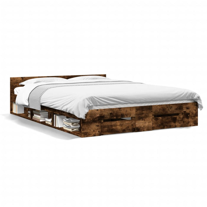 Cadru pat cu sertare stejar fumuriu 120x200 cm lemn prelucrat WALTI
