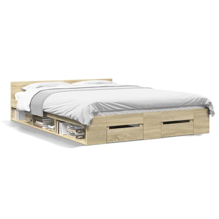 Cadru de pat cu sertare stejar sonoma 140x190 cm lemn prelucrat - WALTI WALTI