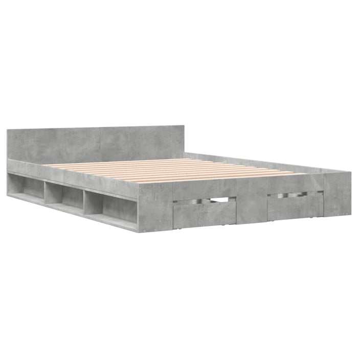 Cadru de pat cu sertare, gri beton, 140x190 cm, lemn prelucrat WALTI