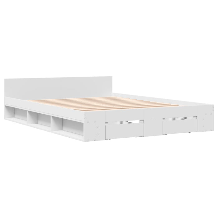 Cadru de pat cu sertare, alb, 135x190 cm, lemn prelucrat WALTI