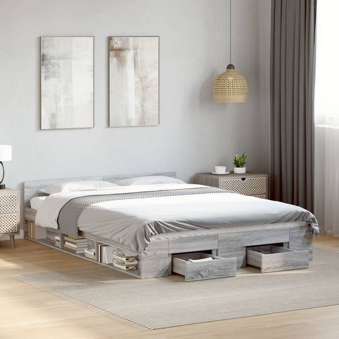 Cadru de pat cu sertare gri sonoma 120x190 cm lemn prelucrat WALTI
