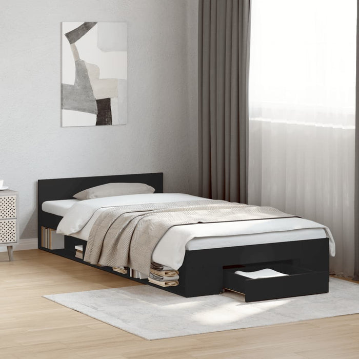 Cadru de pat cu sertar, negru, 90x190 cm, lemn prelucrat - WALTI WALTI