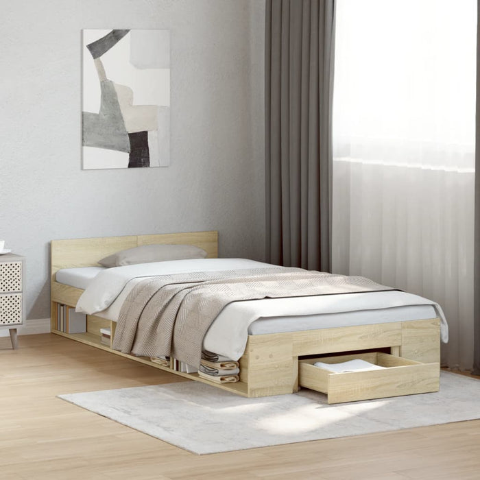 Cadru de pat cu sertar stejar sonoma 90x190 cm lemn prelucrat - WALTI WALTI