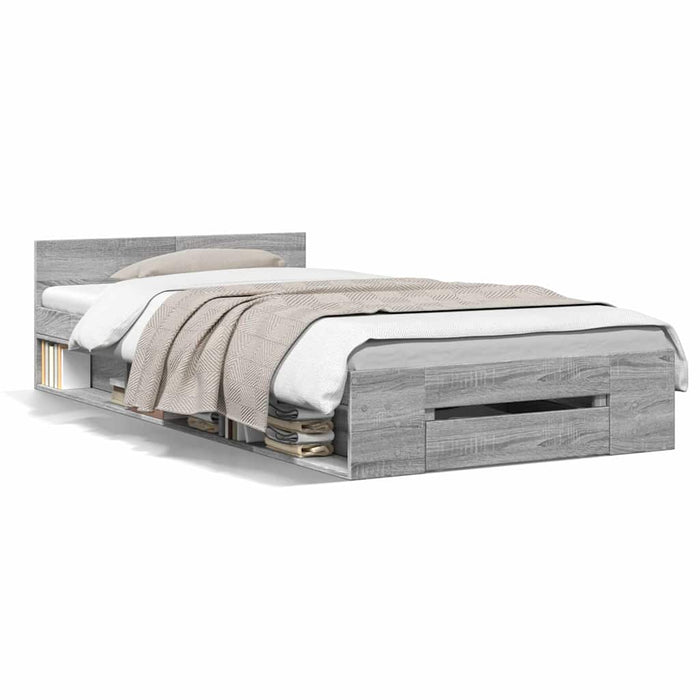 Cadru de pat cu sertar gri sonoma 90x190 cm lemn prelucrat - WALTI WALTI