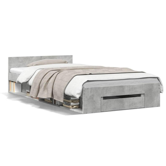 Cadru de pat cu sertar, gri beton, 100x200 cm, lemn prelucrat - WALTI WALTI