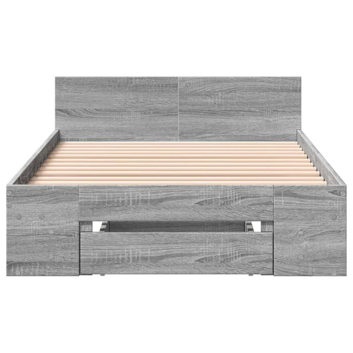 Cadru de pat cu sertar gri sonoma 100x200 cm lemn prelucrat WALTI