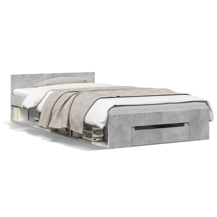Cadru de pat cu sertar, gri beton, 90x200 cm, lemn prelucrat - WALTI WALTI