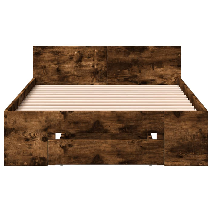 Cadru pat cu sertar stejar fumuriu, 90x200 cm, lemn prelucrat - WALTI WALTI