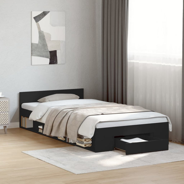 Cadru de pat cu sertar, negru, 75x190 cm, lemn prelucrat - WALTI WALTI