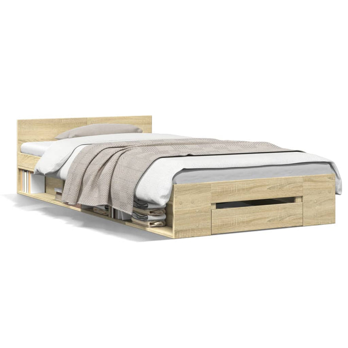 Cadru de pat cu sertar stejar sonoma 75x190 cm lemn prelucrat - WALTI WALTI