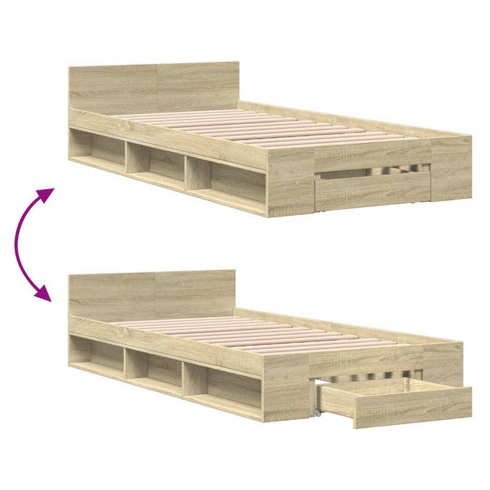 Cadru de pat cu sertar stejar sonoma 75x190 cm lemn prelucrat - WALTI WALTI