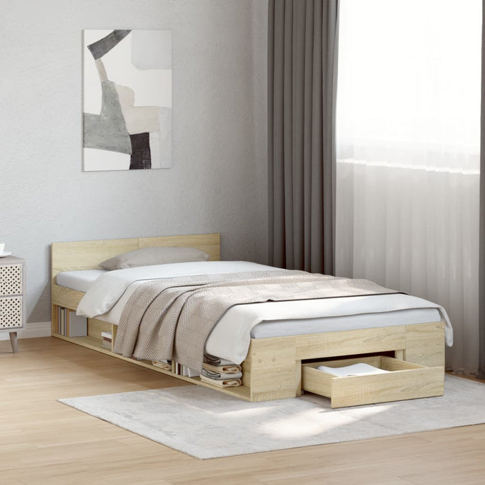 Cadru de pat cu sertar stejar sonoma 75x190 cm lemn prelucrat - WALTI WALTI