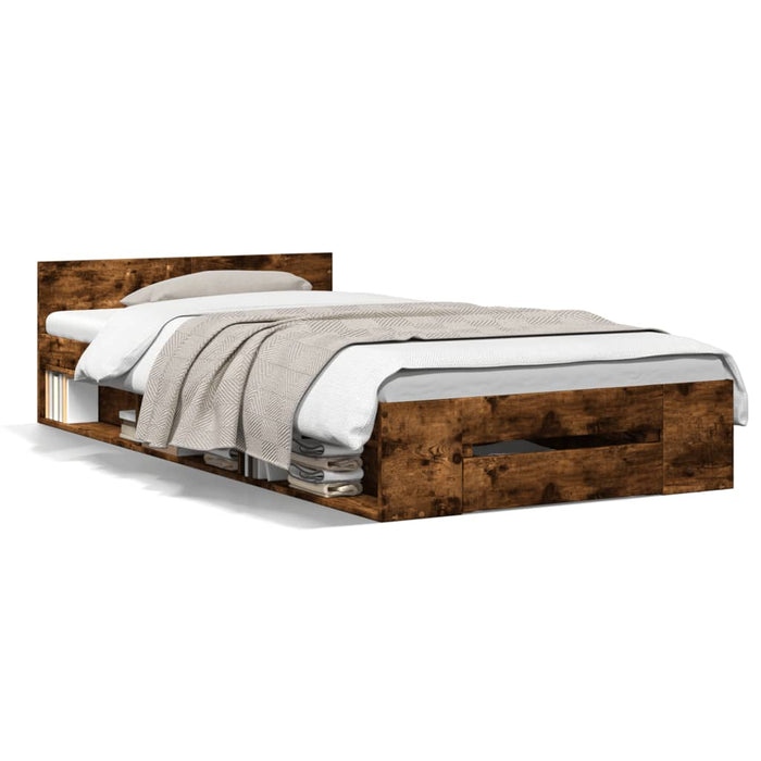 Cadru de pat cu sertar stejar fumuriu 75x190 cm lemn prelucrat - WALTI WALTI