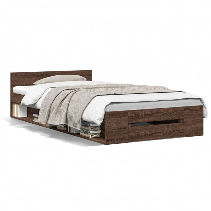 Cadru de pat cu sertar stejar maro 75x190 cm lemn prelucrat - WALTI WALTI