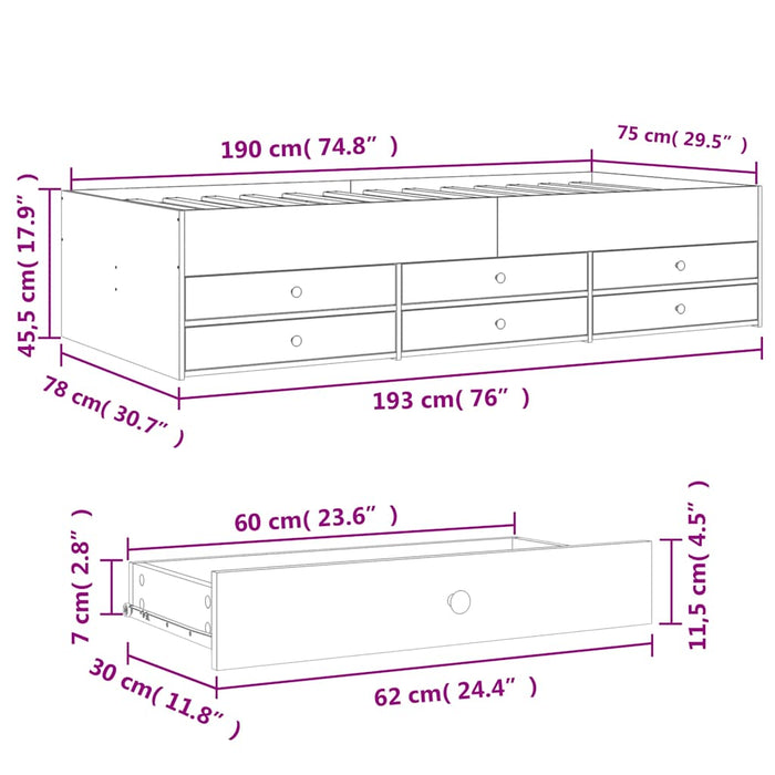 Pat de zi cu sertare fără saltea, gri beton, 75x190 cm - WALTI WALTI